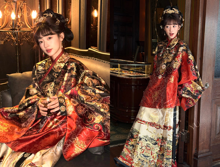 Women Ming Dynasty Hanfu Noble Mamian Qun Ensemble for Horse Year