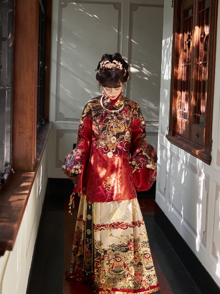 Women Ming Dynasty Hanfu Noble Mamian Qun Ensemble for Horse Year