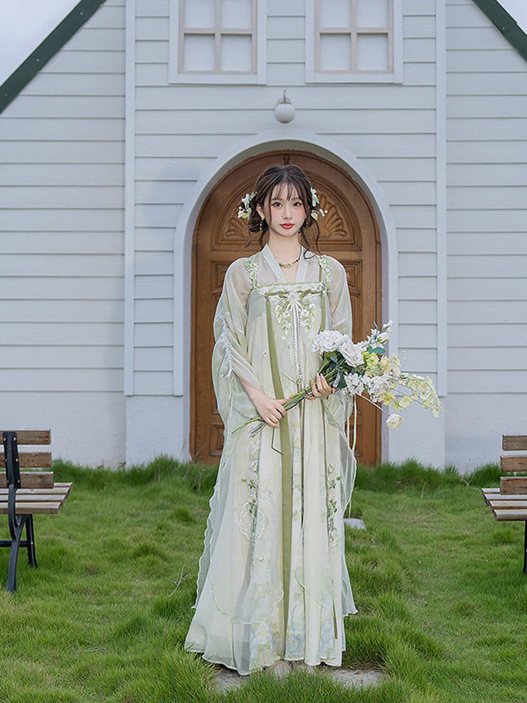 Women Spring Hanfu Tang Dynasty Style Qixiong Shanqun Casual Cute Set