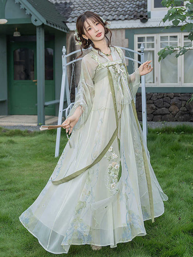 Women Spring Hanfu Tang Dynasty Style Qixiong Shanqun Casual Cute Set