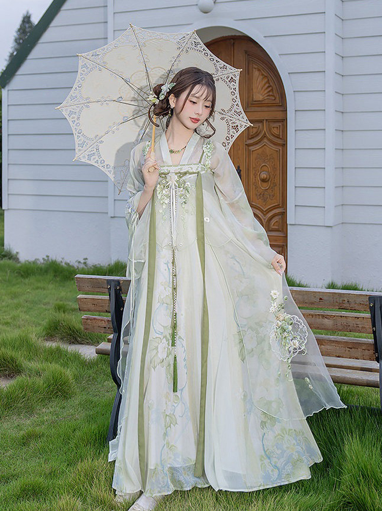 Women Spring Hanfu Tang Dynasty Style Qixiong Shanqun Casual Cute Set