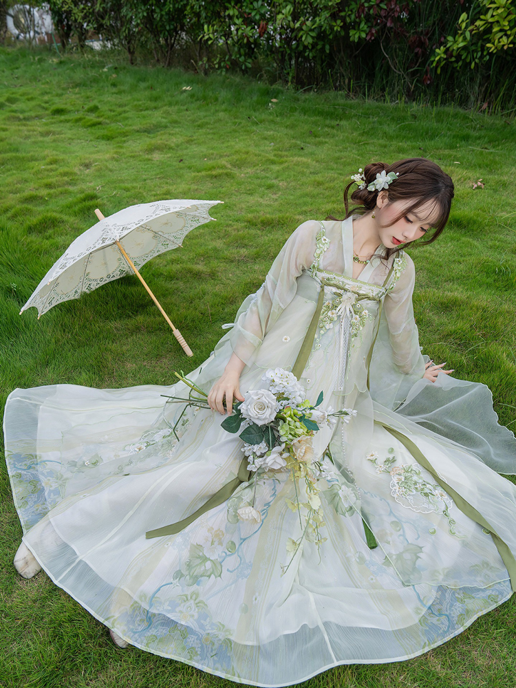 Women Spring Hanfu Tang Dynasty Style Qixiong Shanqun Casual Cute Set