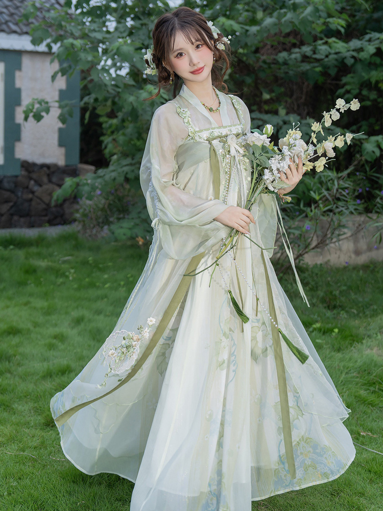 Women Spring Hanfu Tang Dynasty Style Qixiong Shanqun Casual Cute Set