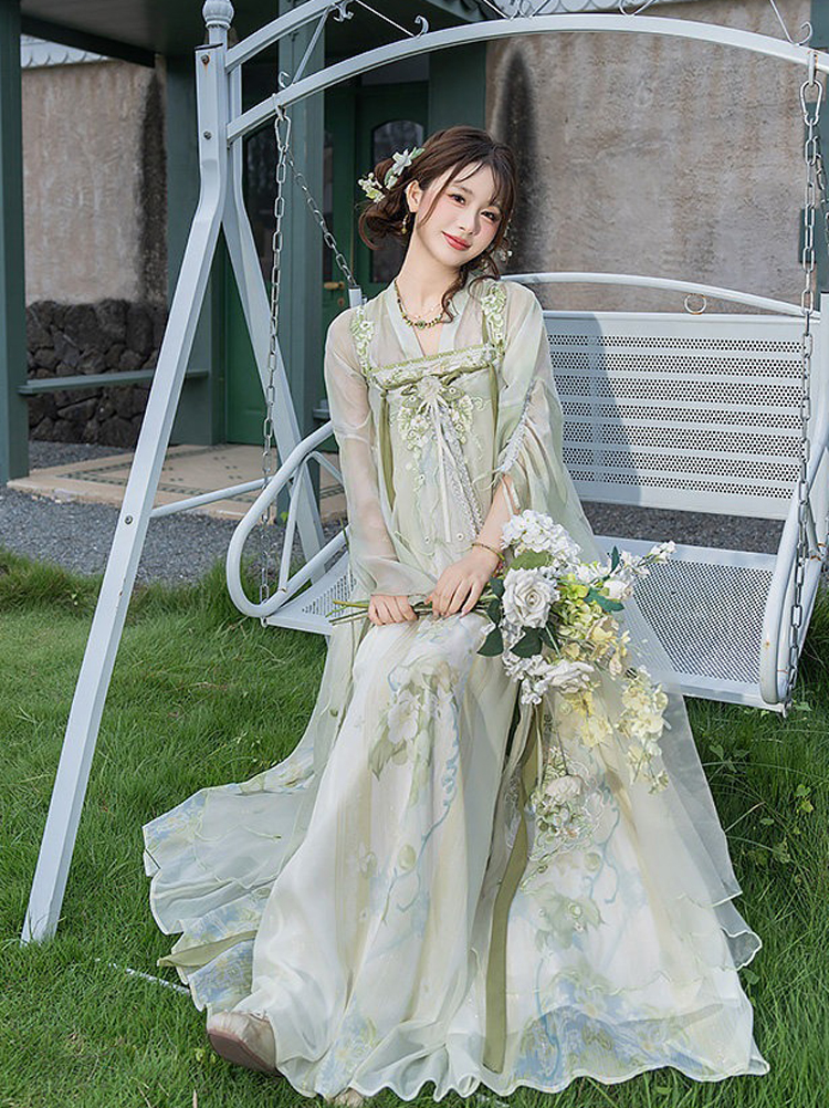 Women Spring Hanfu Tang Dynasty Style Qixiong Shanqun Casual Cute Set