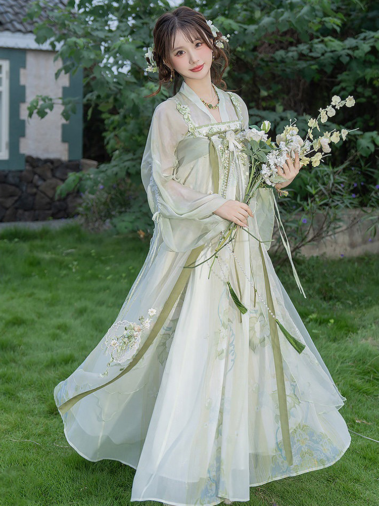 Women Spring Hanfu Tang Dynasty Style Qixiong Shanqun Casual Cute Set