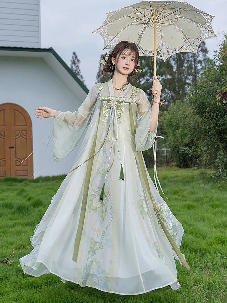 Women Spring Hanfu Tang Dynasty Style Qixiong Shanqun Casual Cute Set