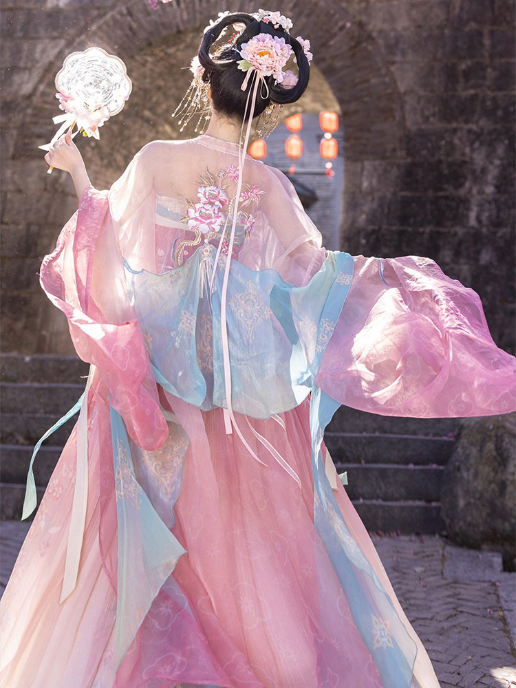 Women Summer Tang Dynasty Hanfu Qixiong Shanqun Pink Cute Set