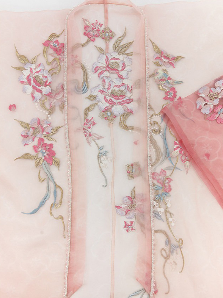 Women Summer Tang Dynasty Hanfu Qixiong Shanqun Pink Cute Set