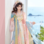 Women Tang Dynasty Hanfu Qixiong Shanqun Pink Iridescent Set