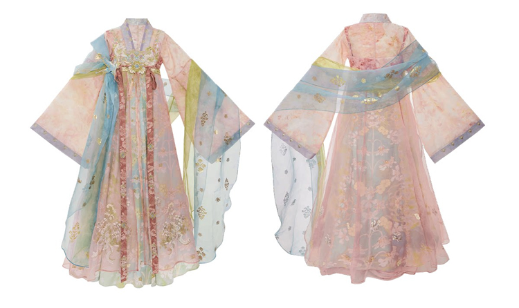 Women Tang Dynasty Hanfu Qixiong Shanqun Pink Iridescent Set