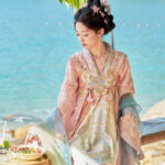 Women Tang Dynasty Hanfu Qixiong Shanqun Pink Iridescent Set