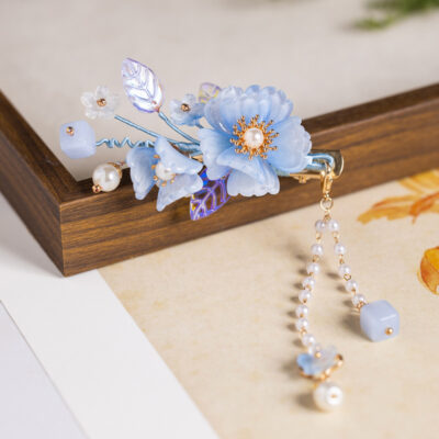 Blue Petal Hair Clip Buyao Cute Style Hanfu Accessory