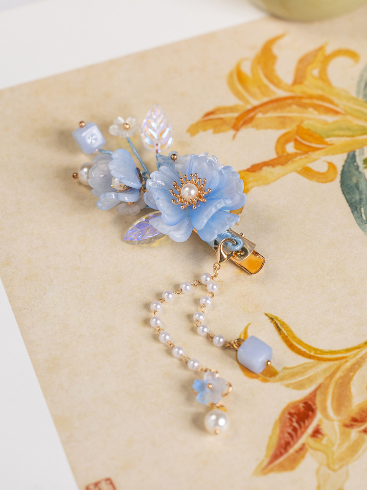 Blue Petal Hair Clip Buyao Cute Style Hanfu Accessory