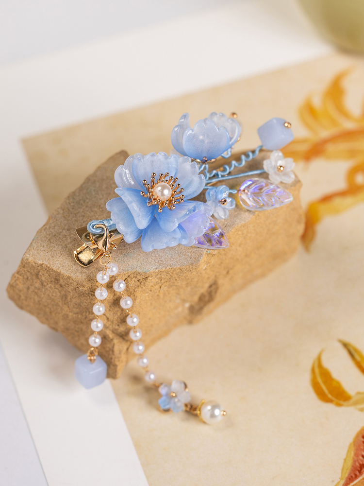 Blue Petal Hair Clip Buyao Cute Style Hanfu Accessory