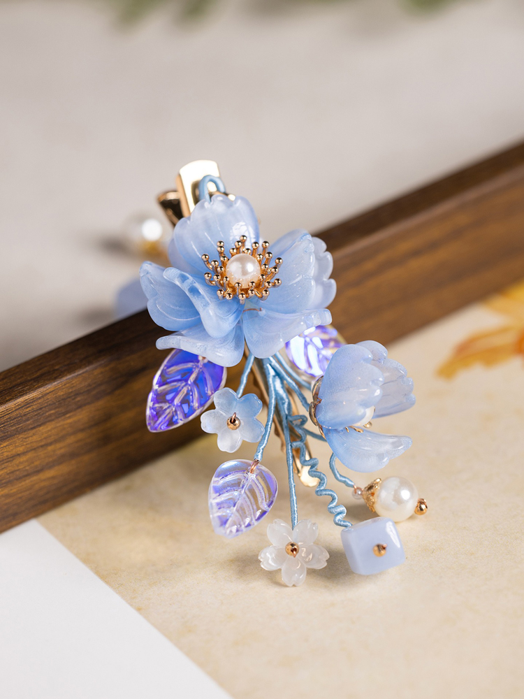 Blue Petal Hair Clip Buyao Cute Style Hanfu Accessory