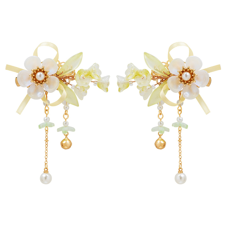 Children Hanfu Accessories Green Lily of the Valley Flower Matching Clips for Girls Classical Accessories