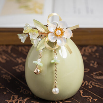 Children Hanfu Accessories Green Lily of the Valley Flower Matching Clips for Girls Classical Accessories