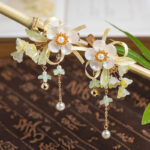 Children Hanfu Accessories Green Lily of the Valley Flower Matching Clips for Girls Classical Accessories