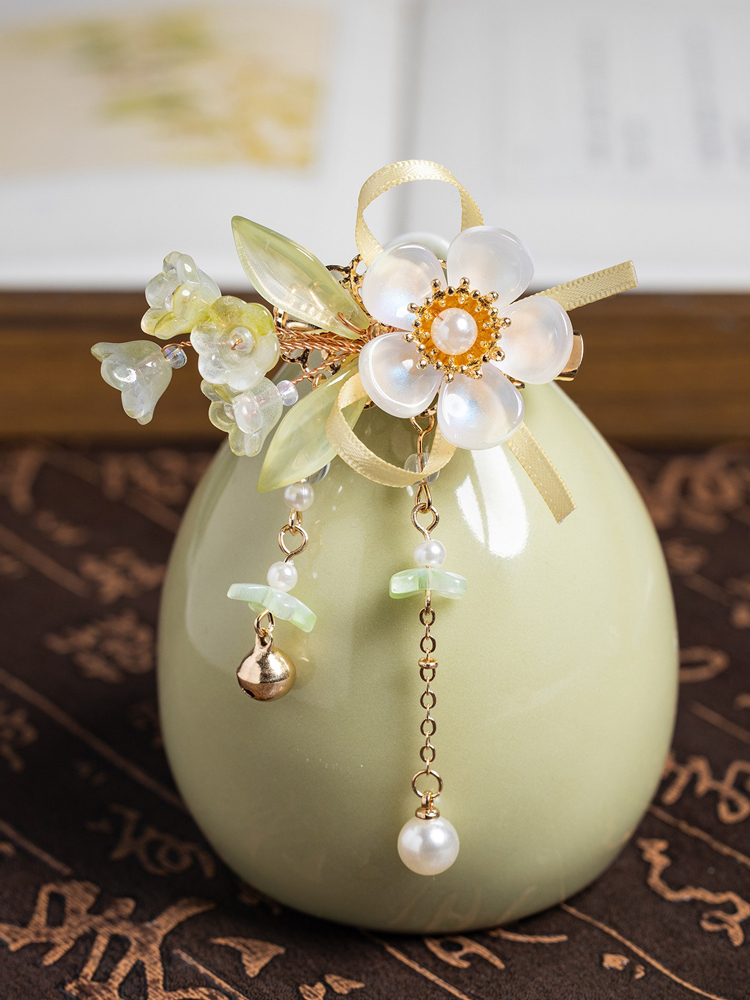 Children Hanfu Accessories Green Lily of the Valley Flower Matching Clips for Girls Classical Accessories