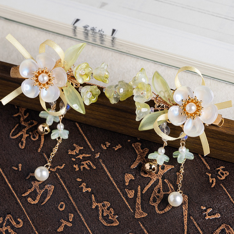 Children Hanfu Accessories Green Lily of the Valley Flower Matching Clips for Girls Classical Accessories