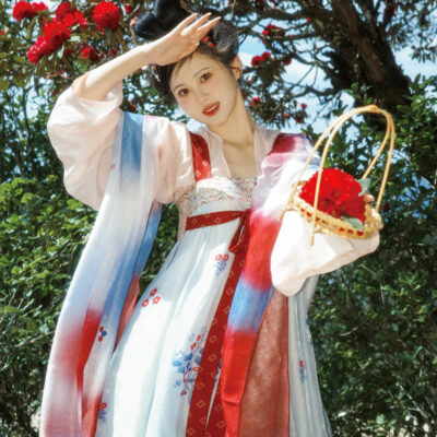 Classic Tang Dynasty Spring Red Hanfu Set in Tencel
