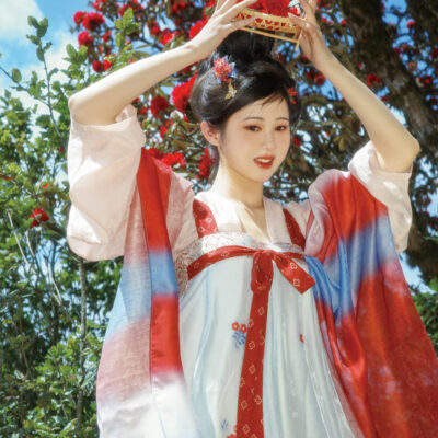 Classic Tang Dynasty Spring Red Hanfu Set in Tencel
