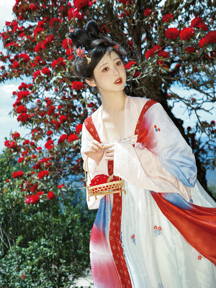 Classic Tang Dynasty Spring Red Hanfu Set in Tencel