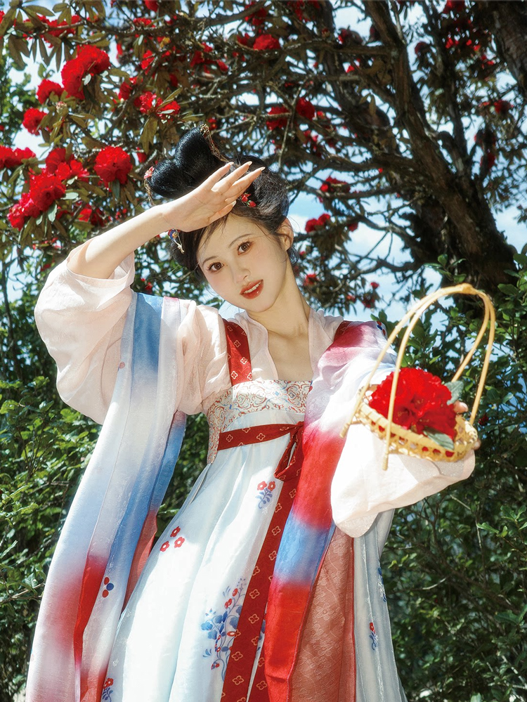 Classic Tang Dynasty Spring Red Hanfu Set in Tencel