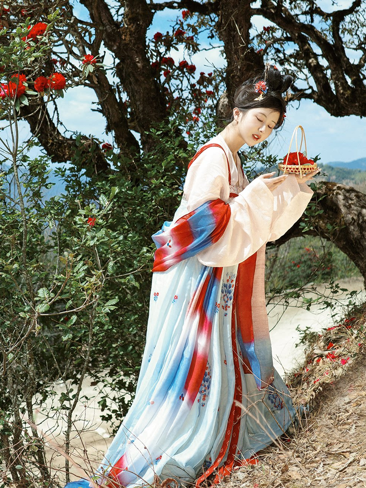 Classic Tang Dynasty Spring Red Hanfu Set in Tencel