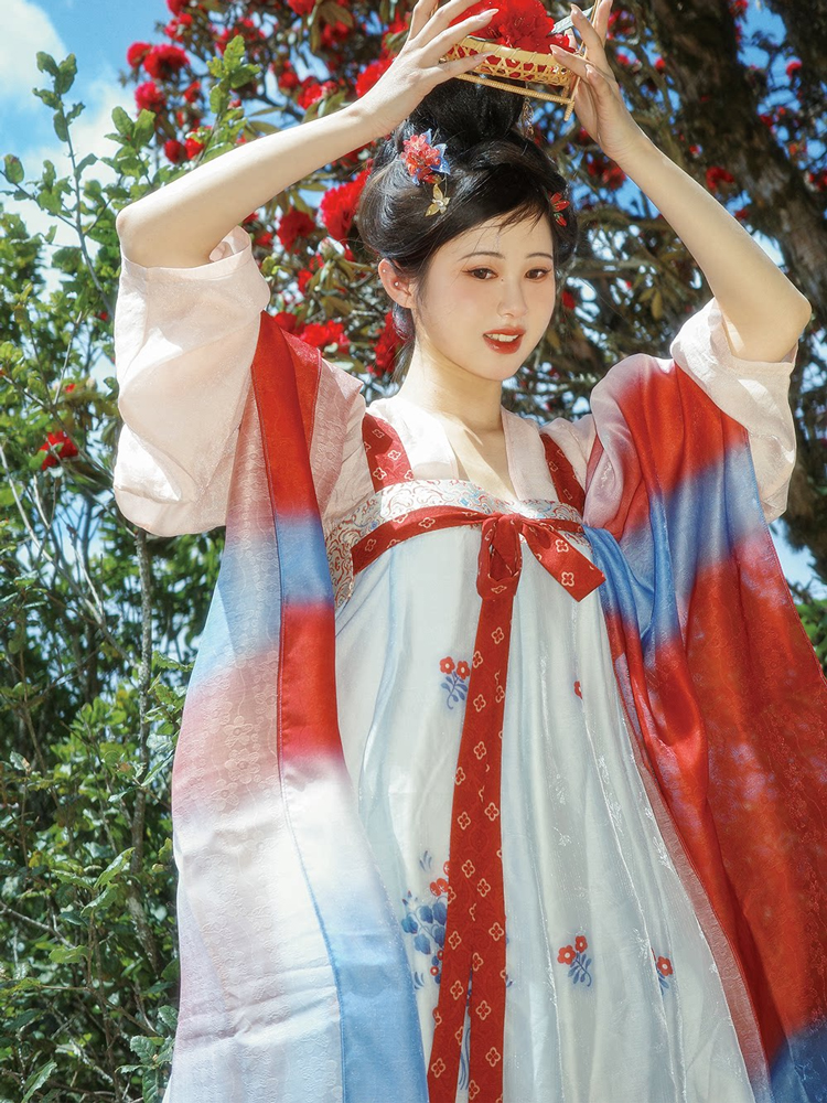 Classic Tang Dynasty Spring Red Hanfu Set in Tencel