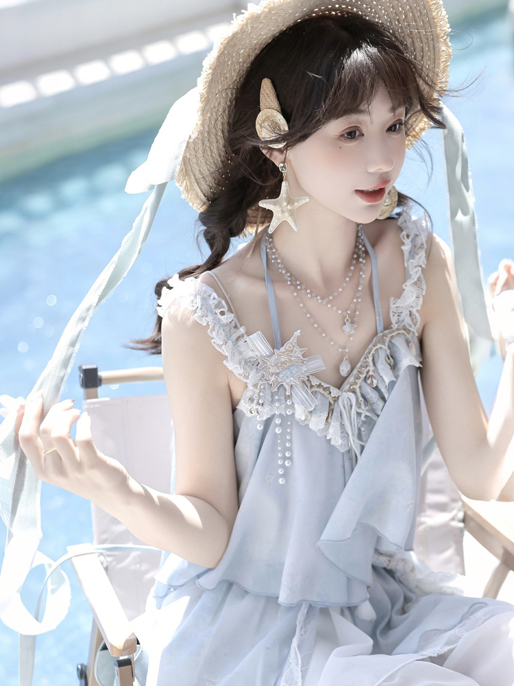 Fashionable Hanfu Summer Tank Top Midi Skirt Set for Sweet Style Girls