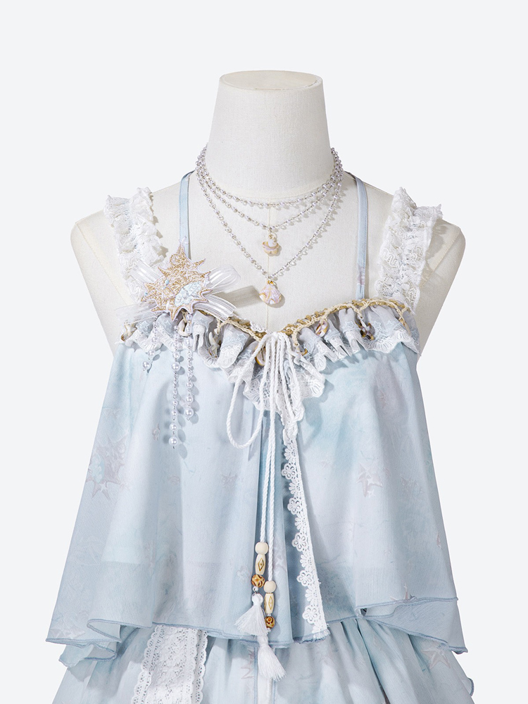 Fashionable Hanfu Summer Tank Top Midi Skirt Set for Sweet Style Girls