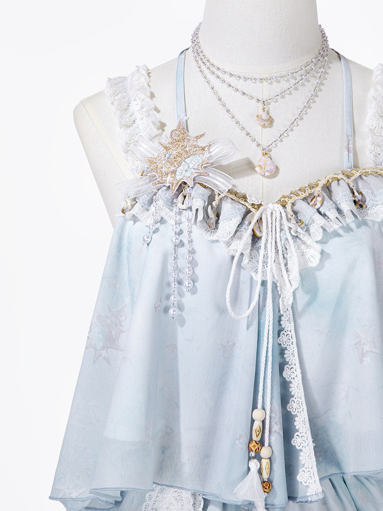 Fashionable Hanfu Summer Tank Top Midi Skirt Set for Sweet Style Girls