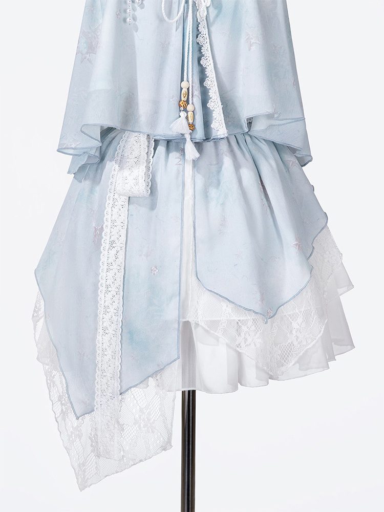 Fashionable Hanfu Summer Tank Top Midi Skirt Set for Sweet Style Girls