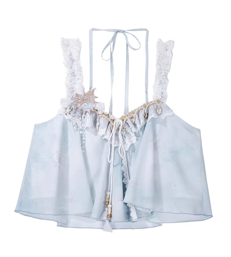 Fashionable Hanfu Summer Tank Top Midi Skirt Set for Sweet Style Girls