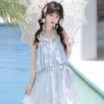 Fashionable Hanfu Summer Tank Top Midi Skirt Set for Sweet Style Girls
