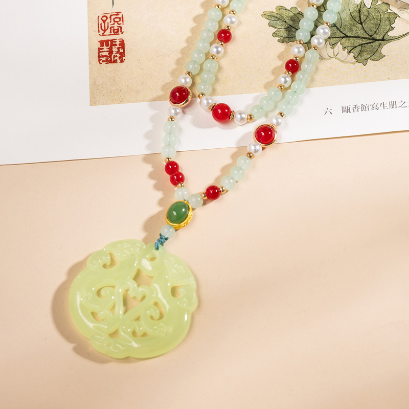 Hanfu-Accessories-Jade-Pendant-Necklace-Retro-Double-Layer-Neck-Ornament-1 Hanfu Accessories Jade Pendant Necklace Retro Double-Layer Neck Ornament
