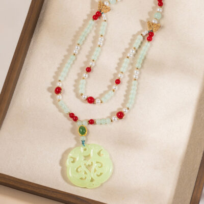 Hanfu Accessories Jade Pendant Necklace Retro Double-Layer Neck Ornament