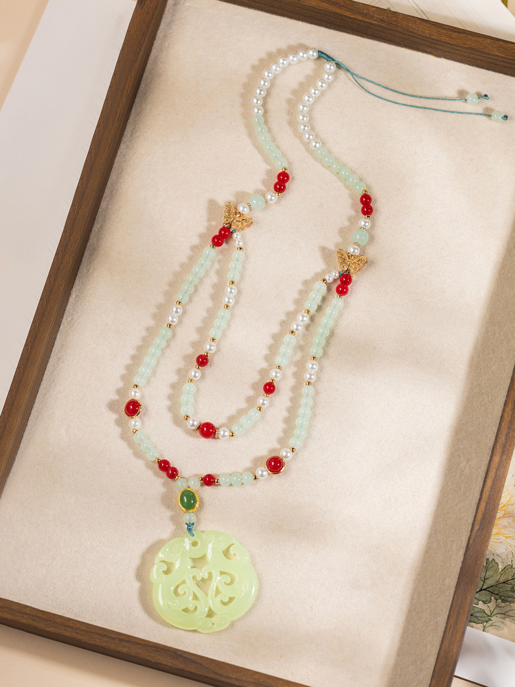 Hanfu Accessories Jade Pendant Necklace Retro Double-Layer Neck Ornament