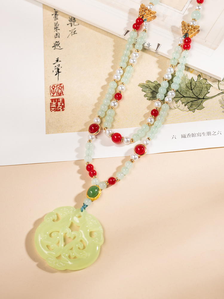 Hanfu Accessories Jade Pendant Necklace Retro Double-Layer Neck Ornament