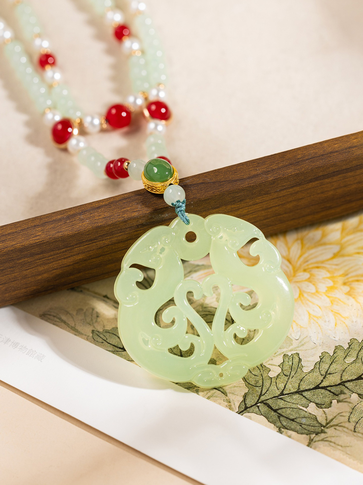 Hanfu Accessories Jade Pendant Necklace Retro Double-Layer Neck Ornament