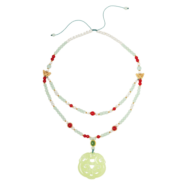 Hanfu Accessories Jade Pendant Necklace Retro Double-Layer Neck Ornament