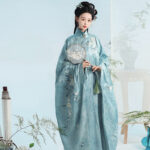 Ming Dynasty Women Hanfu Set Mamian Qun in Elegant Blue