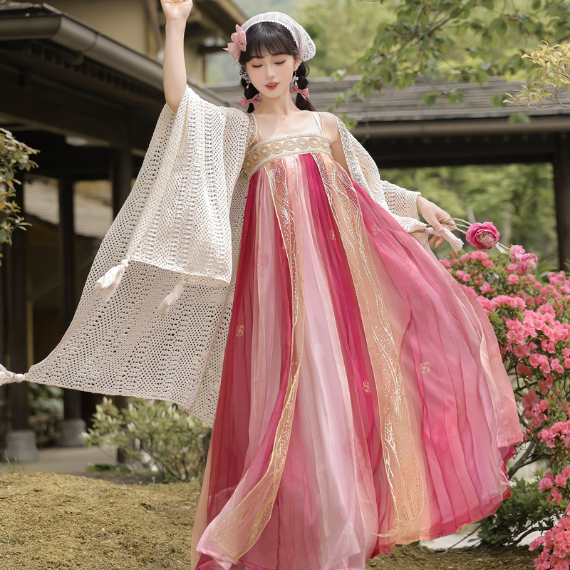 New-Tang-Style-Hanfu-Women-Qixiong-Shanqun-Casual-Fresh-Versatile-Spring-Summer-Set-1 Rosy Escape 2