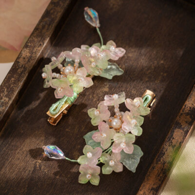 Traditional-Style Forest-Themed Hydrangea Hair Clip for Hanfu