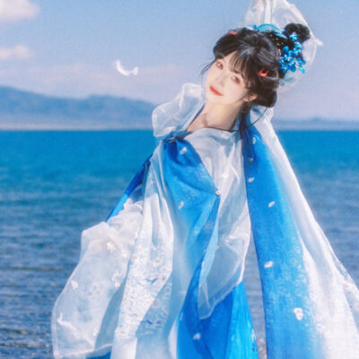 Traditional Tang Dynasty Women Hanfu in the Fa Men Si Style Blue Color Scheme