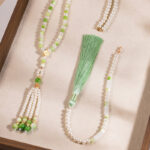 Women Hanfu Green Long Necklace Ming Dynasty Style Ying Luo