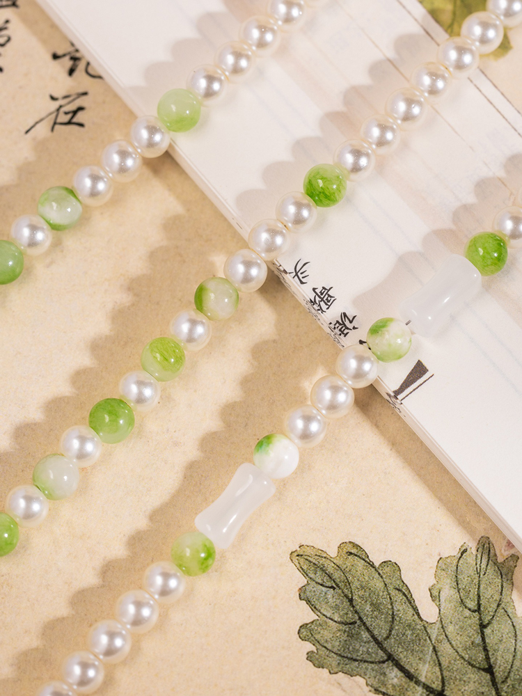 Women Hanfu Green Long Necklace Ming Dynasty Style Ying Luo