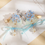 Women Hanfu Hair Clips Blue Cherry Blossom PairQipao Accessories