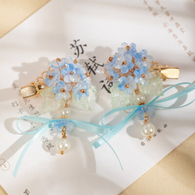 Women Hanfu Hair Clips Blue Cherry Blossom PairQipao Accessories